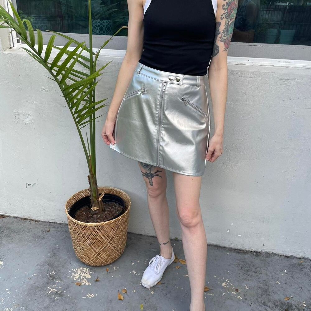 Wild Fable Silver Pleather Mini Skirt